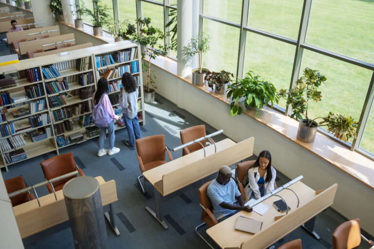 high angle students learning library